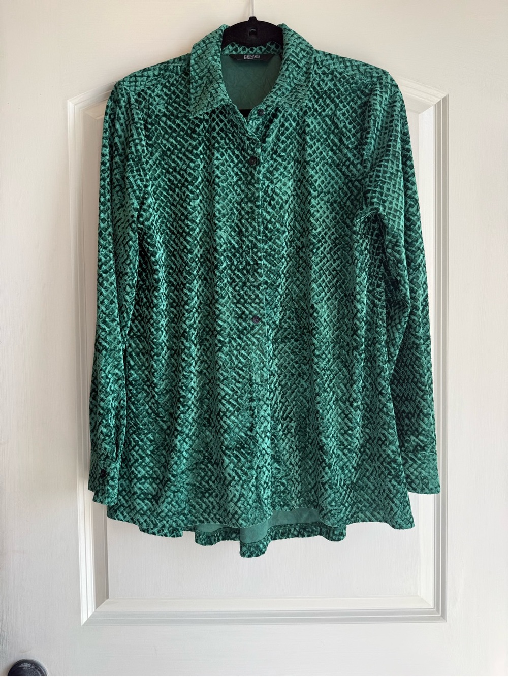Dennis Basso Luxurious Green Velvet Button-Up Top